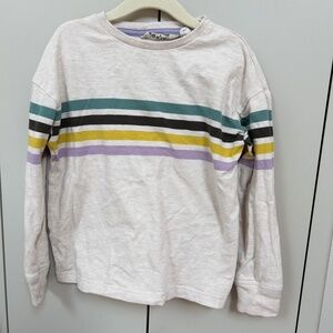 Mini Boden striped long sleeve shirt oatmeal teal/yellow/black/purple - sz 5-6Y